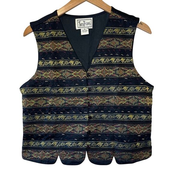 Tantrums Jackets & Blazers - VTG TanTrums Whimsy Goth Striped Embroidered Metallic Button Up Cotton Vest Med